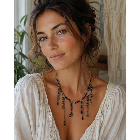 Unbranded Jewelry - Snowflake Obsidian Chip Bead 16"‎ Necklaces
